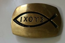 Vintage IXOYE Fish Solid Brass Belt Buckle Religious Nunbered 749
