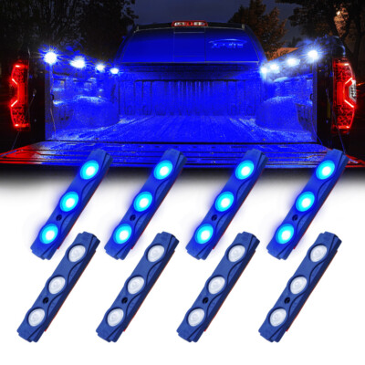 Xprite 8Pcs 24 LEDs Truck Pickup Cargo Bed Light Pod Rock Light Waterproof BLUE