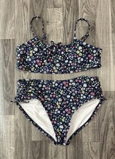 Old Navy Blue Floral Check Bikini 2 Piece Swimsuit 14/16 X-Large Girls