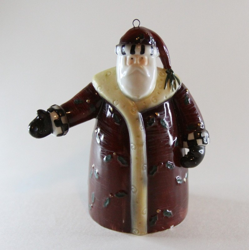 Vintage Sakura Debbie Mumm Santas Spirit Bell Ornament Waving Dangling Boots 4.5