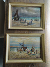 Fischer am Strand, Meer, Ölbild sign. A. Kling München Planegg 1910, 2x