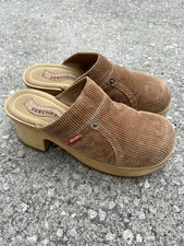 Vintage SKECHERS Women s Brown Corduroy Mule Clogs Slip-On Block Heel US 9