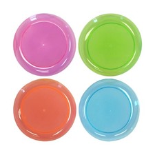 Party Essentials Hard Plastic 9-Inch Round Plates, Assorted Neon, 80-Count