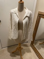 CHICO'S White Embroidered open front no button shirt jacket, Chico's size 1 S