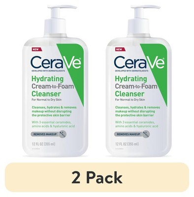 CeraVe Facial Wash Hydrating Cream-to-Foam Cleanser, 8oz Each, Pack Of 2