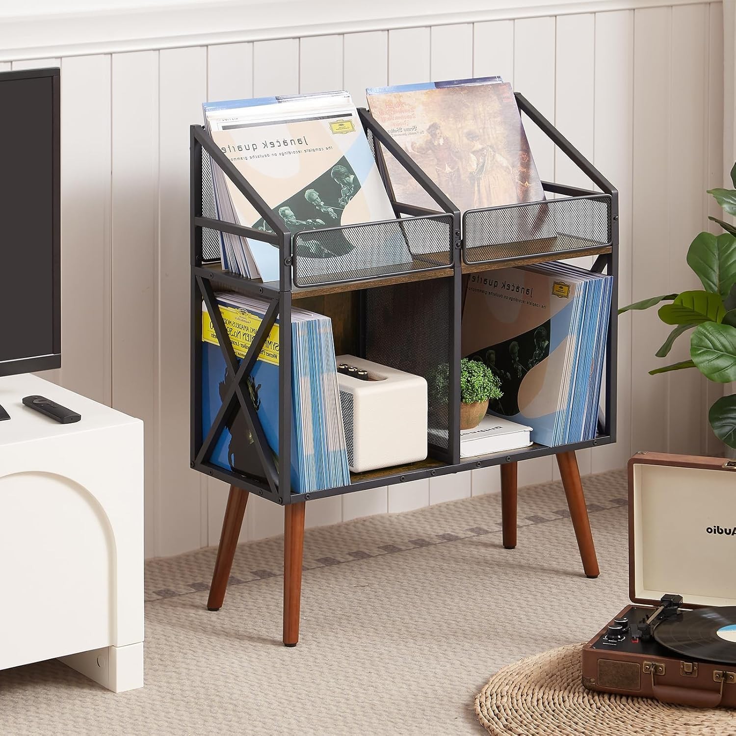 400 LP Vinyl Record Storage Cabinet Shelf Holder Rack,Wooden Album Display Table