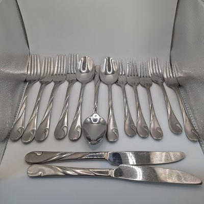 #ad Lot of 14 Stainless Steel Flatware Pieces Swirl Design Forks Spoons amp; Knives $14.49