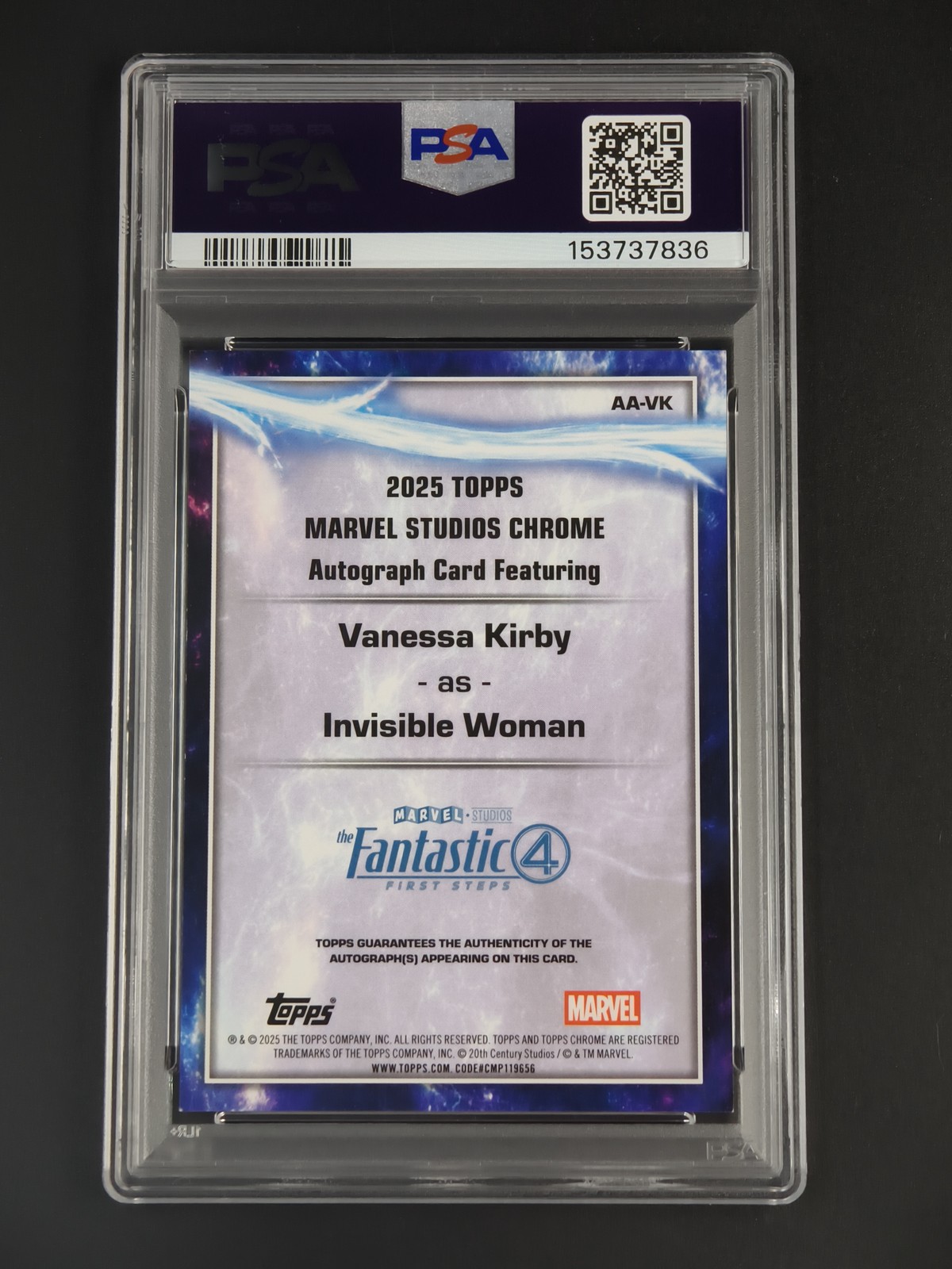 Vanessa Kirby Invisible Woman 2025 Topps Chrome Marvel Auto Red 5/5 PSA 8 [2hk view 2