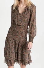 Veronica Beard Tunis Dress Floral Long Sleeve Tiered Cinnamon Size 4 NWT $650