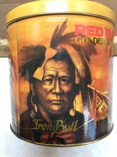 VINTAGE 1988 RED MAN TOBACCO COLLECTORS TIN  RED CLOUD, IRON BULL,  SITTING BULL