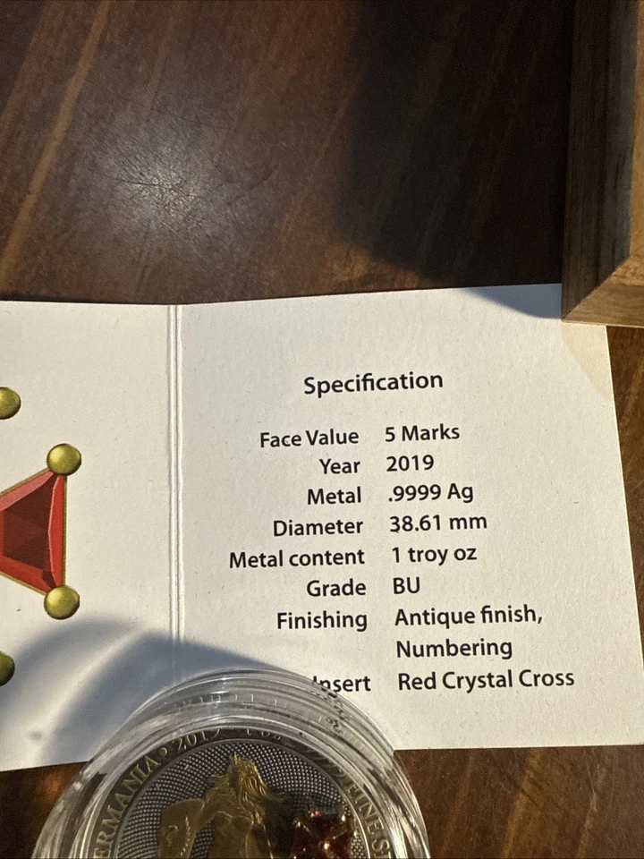 2019 Germania Red Crystal Cross Silver Coin Display Box with COA 85/500 - Image 2 of 4