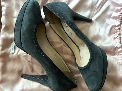 PRADA Gray Suede Stiletto Pump Almond Toe Slip On Women’s US 9.5 B