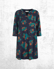 Women’s Seasalt Midi Dress Crew Neck Floral Navy Film Review Pockets ¾ Sleeve