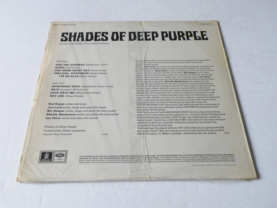 DEEP PURPLE 'SHADES OF DEEP PURPLE' LP GERMANY EMI ODEON 1969 SHRINKWRAP - Image 2 of 4