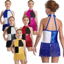 Kids Girls Dancewear Sleeveless Bodysuit Costume Dress Sparkly Leotard Modern
