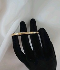 Victorian GF Child's Bangle Floral Etched Hinged Bracelet Gold Filled 5"