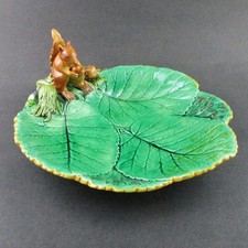 Antique MINTON majolica Figural SQUIRREL Nut Tray plate - #1552, circa 1872