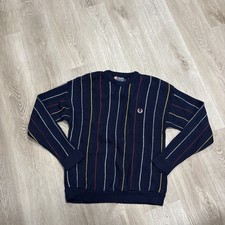 Chaps Ralph Lauren Knit Sweater Men's M Blue Vertical Striped Made in USA Vtg