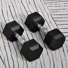 HOMCOM 2x10kg Set Manubri Esagonali in Gomma Home Gym Fitness Pesi Kit 2PACK NERO