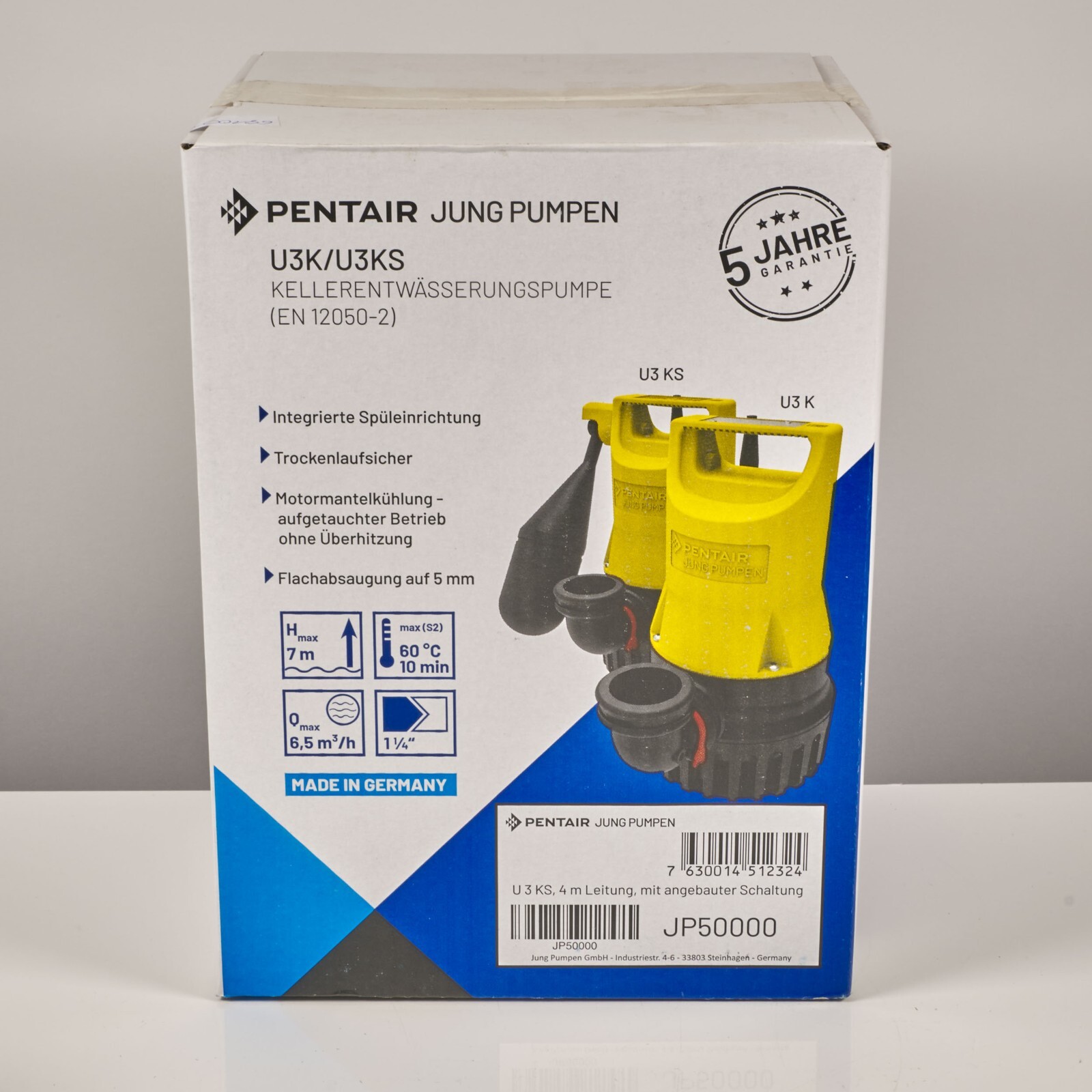 Jung Pumpen JP00206 Tauchpumpe U 3 KS 0.32 kW, 4 m Kabel mit Schaltautomatik