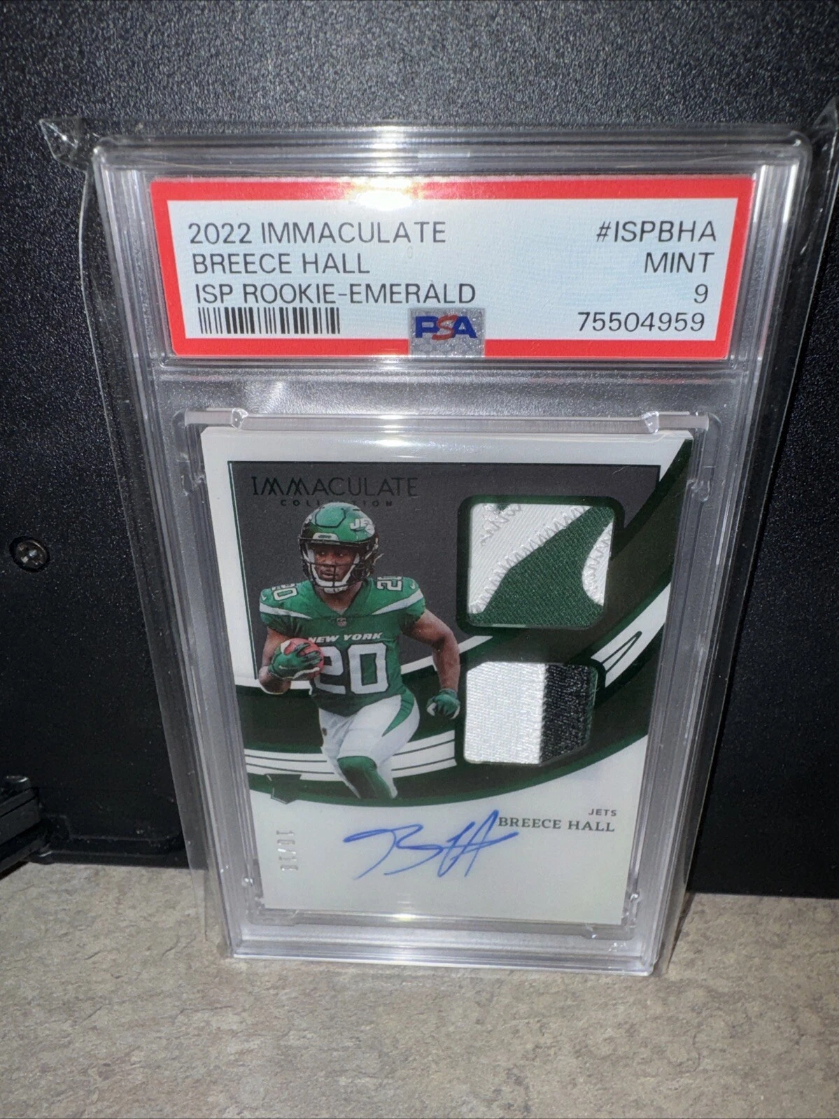 Breece Hall Panini Immaculate Collection Immaculate Signature Patches Rookie #ISPBHA Emerald