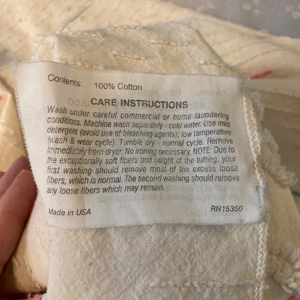 Vintage Chenille Floral Bedspread Fringe Cream Pink King Size 104 x 109