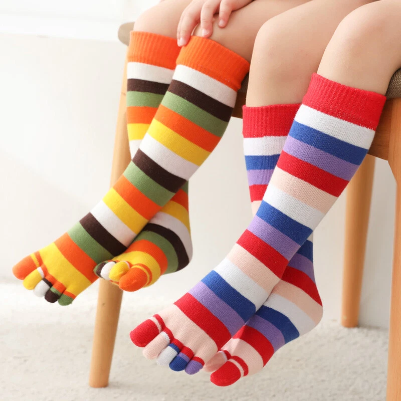 5 Pairs Kids Children Toes Socks Five Fingers Striped Stocking Dance School  Cute