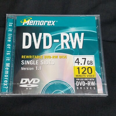 2001 Sealed Memorex DVD-RW Rewritable Single Sided Version 1.1 4.7 GB ...