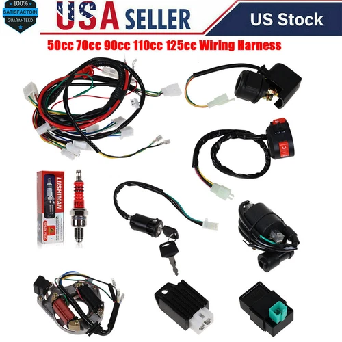 Complete Stator Wiring Harness CDI Ignition Coil Solenoid ATV Bike 50cc - 125cc