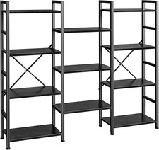 Triple 4 Tier Bookshelf, Bookcase with 11 Open Display Shelves, Wide Book Shelf