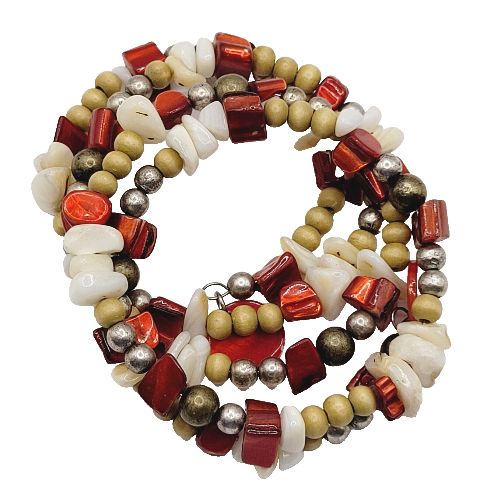 Chunky Wrap Memory Wire Glass Shell Colorful Boho… - image 1