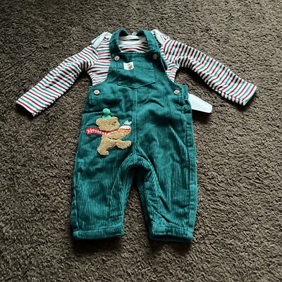 BNWT M&S Baby Boys 0-3 Months Green Multi Christmas