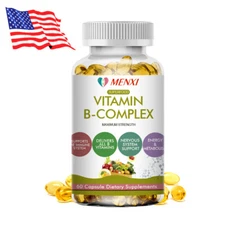 Vitamin B Complex 60 Capsules B1,B2,B3,B5,B6,B7,B9,B12, Immune Support Pills