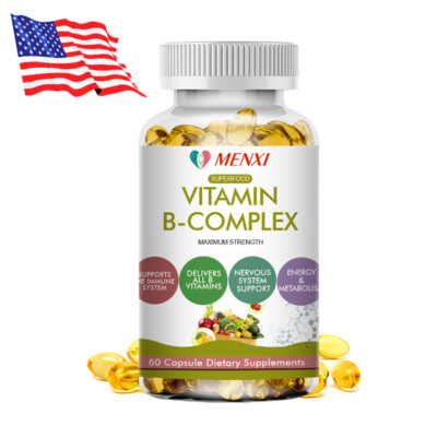 Vitamin B Complex 60 Capsules B1,B2,B3,B5,B6,B7,B9,B12, Immune Support Pills