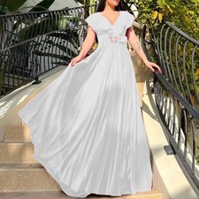 Women's Deep Long Dresses Pleated High Waist Slit Club Party Evening Maxi Dress