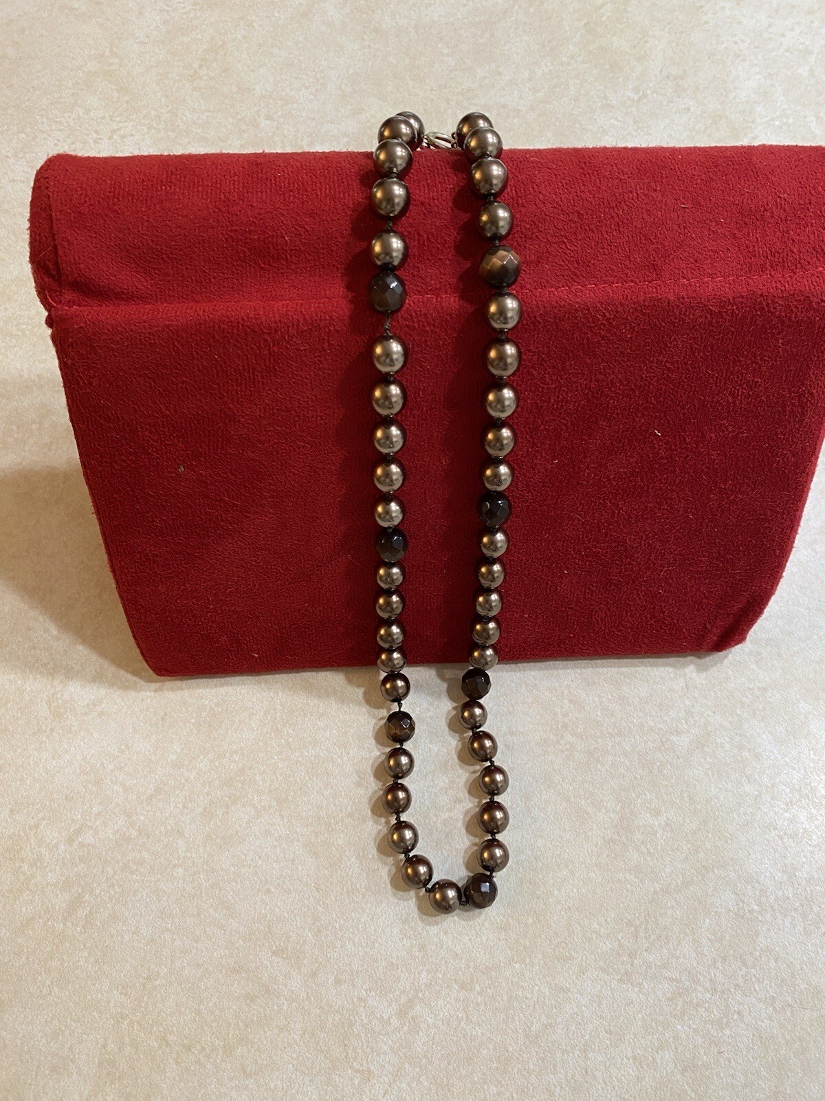 Vintage Monet Large Beads Necklace Hand Knotted Faux Pearl & Faceted Glass Beads