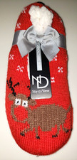 NEW RED REINDEER SLIPPERS KNIT size LARGE MSRP 14.00 FLEECE LINED