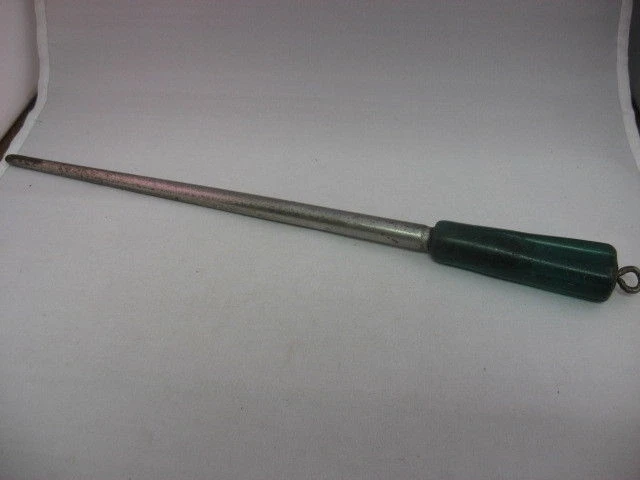 Vintage Knife Sharpening Steel Rod Green Translucent Handle Kitchen Butcher Tool