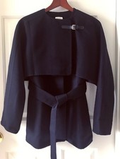 Authentic Hermes Double Face Cashmere Two-piece Navy Blue Coat Sz 36