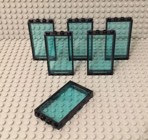 Lego 6 Black Door Frame 1x4x6 With Trans-light blue Glass Window Wall Parts - Picture 1 of 1