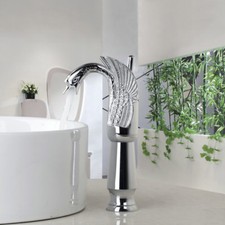 Chrome Bathroom Basin Faucet Swan Shape Mixer Single Handle Deck Mount Brass Tap
