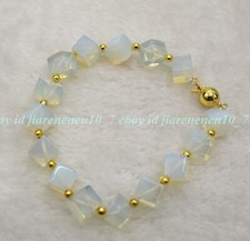 Natural Pretty 8x8mm Square Beads White Opal Crystal Gemstone Bracelet 7.5"