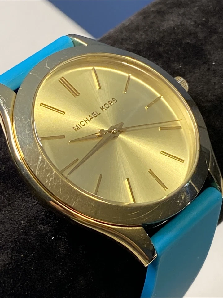 NWT Michael Kors Women's Watch BLUE Silicone & Gold  SS Slim RUNWAY MK2609  - Image 2 of 4