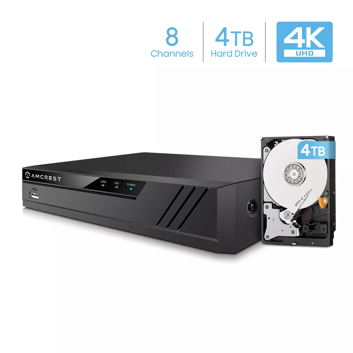 Amcrest NV4108 HS 4K NVR 8CH 1080p 3MP 4MP 5MP 6MP 8MP No WiFi NV4108 4TB