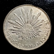 Mexico 1857 Zacatecas Radiant Liberty Cap 4 Reales Silver Clipped Planchet Coin
