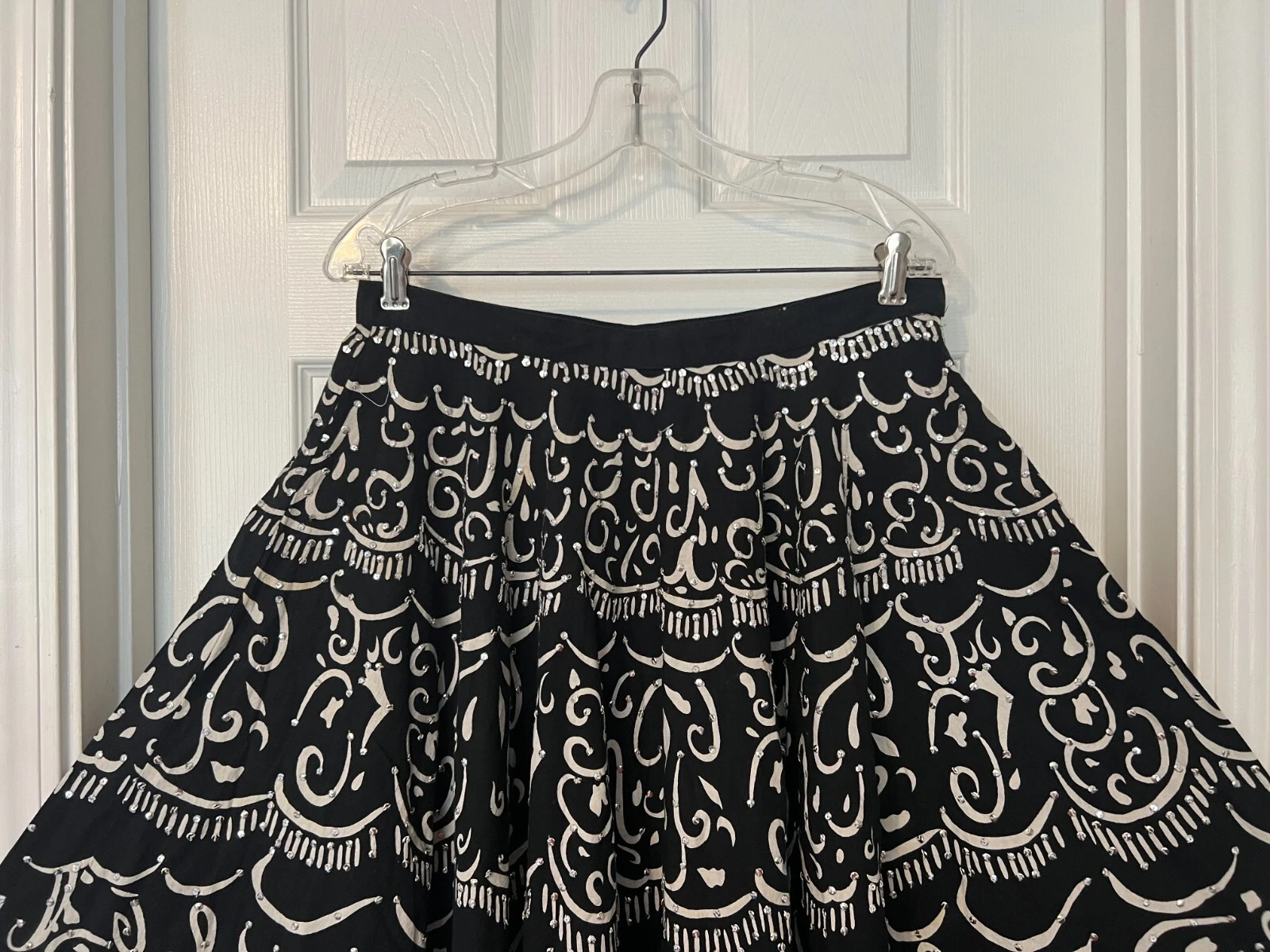 OFF WHITE Gonna abito WILLIE SMITH bianco nero cotone impreziosito stile ampio taglia 10