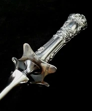 Vintage Mirror steel Repousse sterling handle meat carving Fork, 11.25 inches 