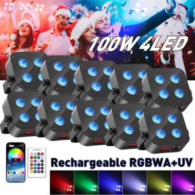 4*25W LED RGBWA+UV Rechargeable Par Lights Wireless Battery Powered, DJ lights