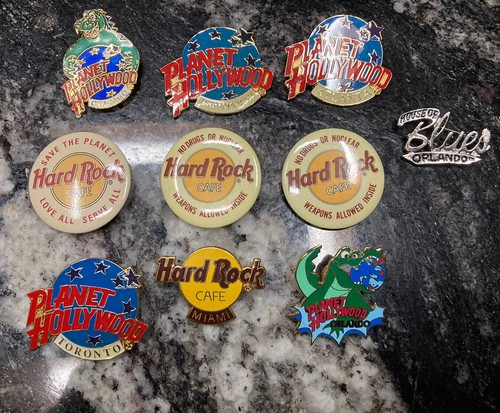 Vintage Planet Hollywood Hard Rock Cafe Haus Blues Anstecknadel Button Lot NACHLASSFUND