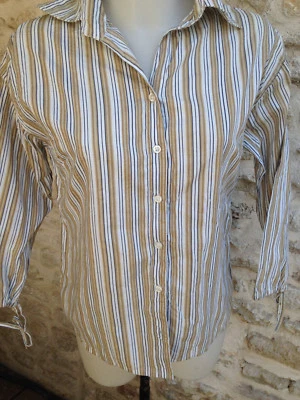 SELECT chemisier polyester rayures coton blanc beige manche longue Taille 40 - Photo 1/4